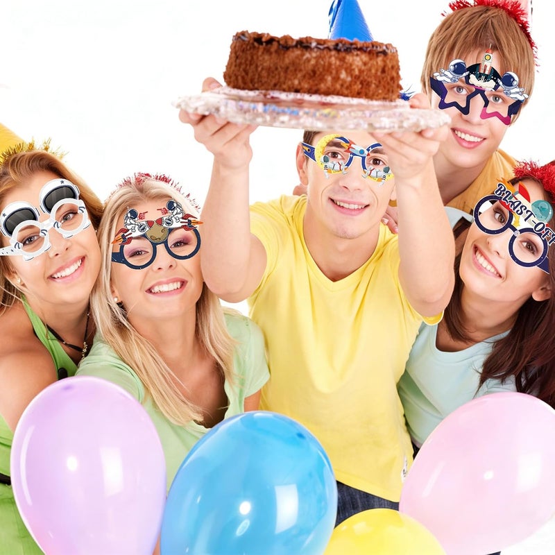 Runloon 12PCS Outer Space Glasses, Astronaut Paper Eyeglasses Photo Booth Props for Outer Space Birthdays Party Supplies - Image 5
